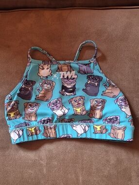 Women's Pug Print Sports Bra in Aqua